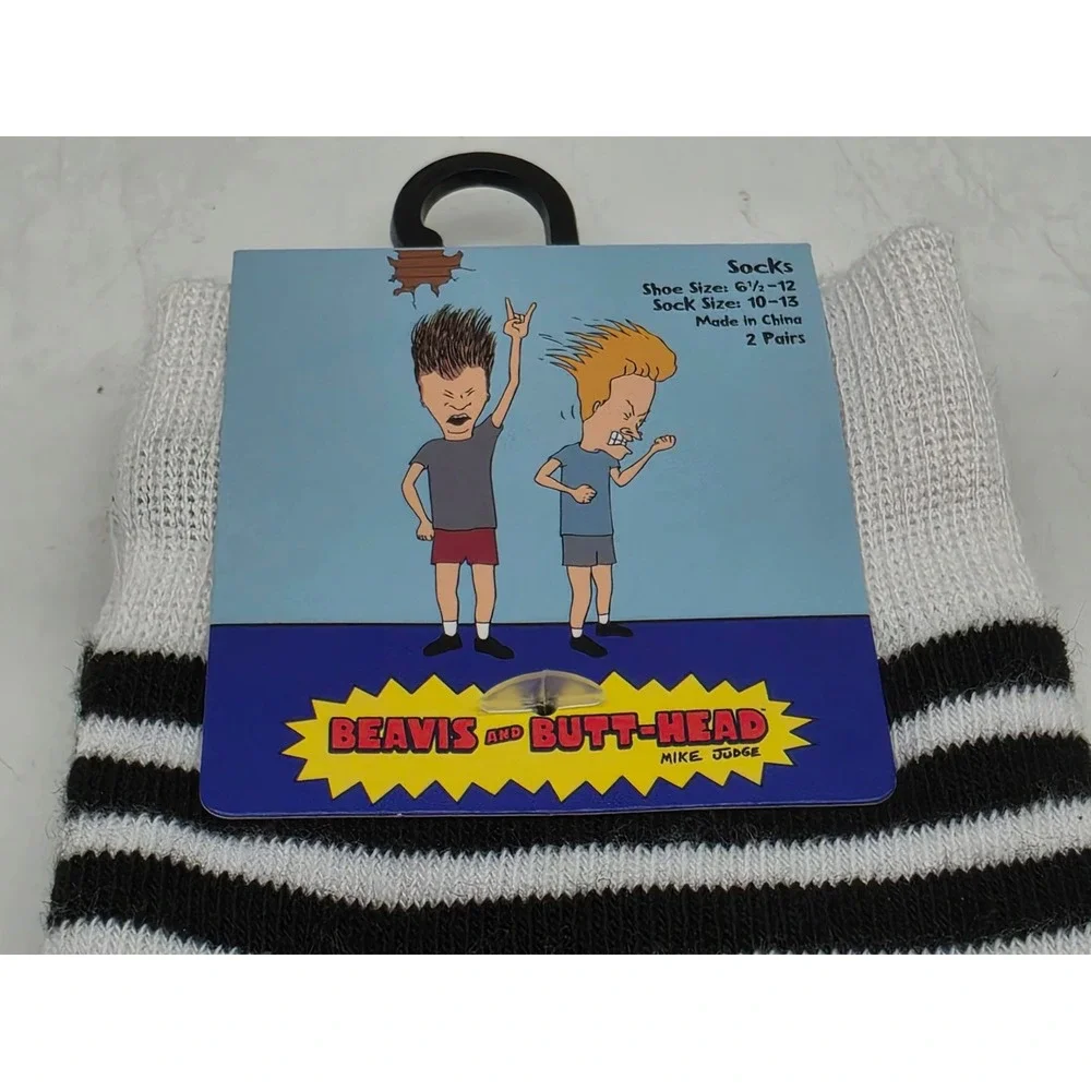 MTV Beavis and Butt-Head Men 10-13 Crew Socks 2-Pair Set New